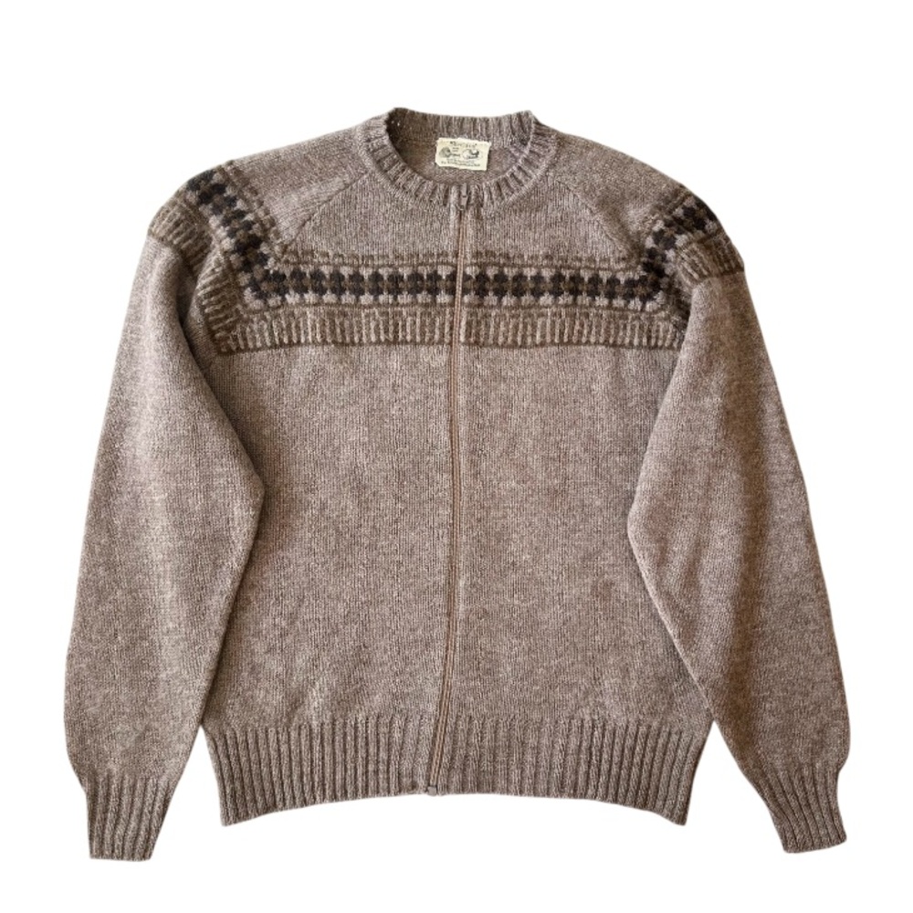 Vintage Shetland Edinburgh Woollen Mill Brown Men's Zip Wool Sweater